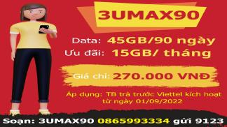 Gói 3UMAX90 Viettel: 3 Tháng Data Tốc Độ Cao, 270.000 Đồng