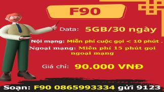 Gói F90 Viettel nhận 5GB + free các cuộc gọi chỉ 90k