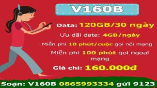  Gói Viettel V160B miễn phí 4GB/ngày - Miễn phí gọi nội mạng